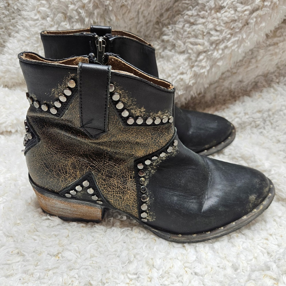 Circle G by Corral Black Leather Star Inlay Studded Ankle Boots sz 8